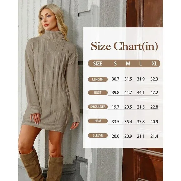 Warm and Stretchy Long Sleeve Turtleneck Midi Dress - Perfect for All Occasions - Picture 6 of 6